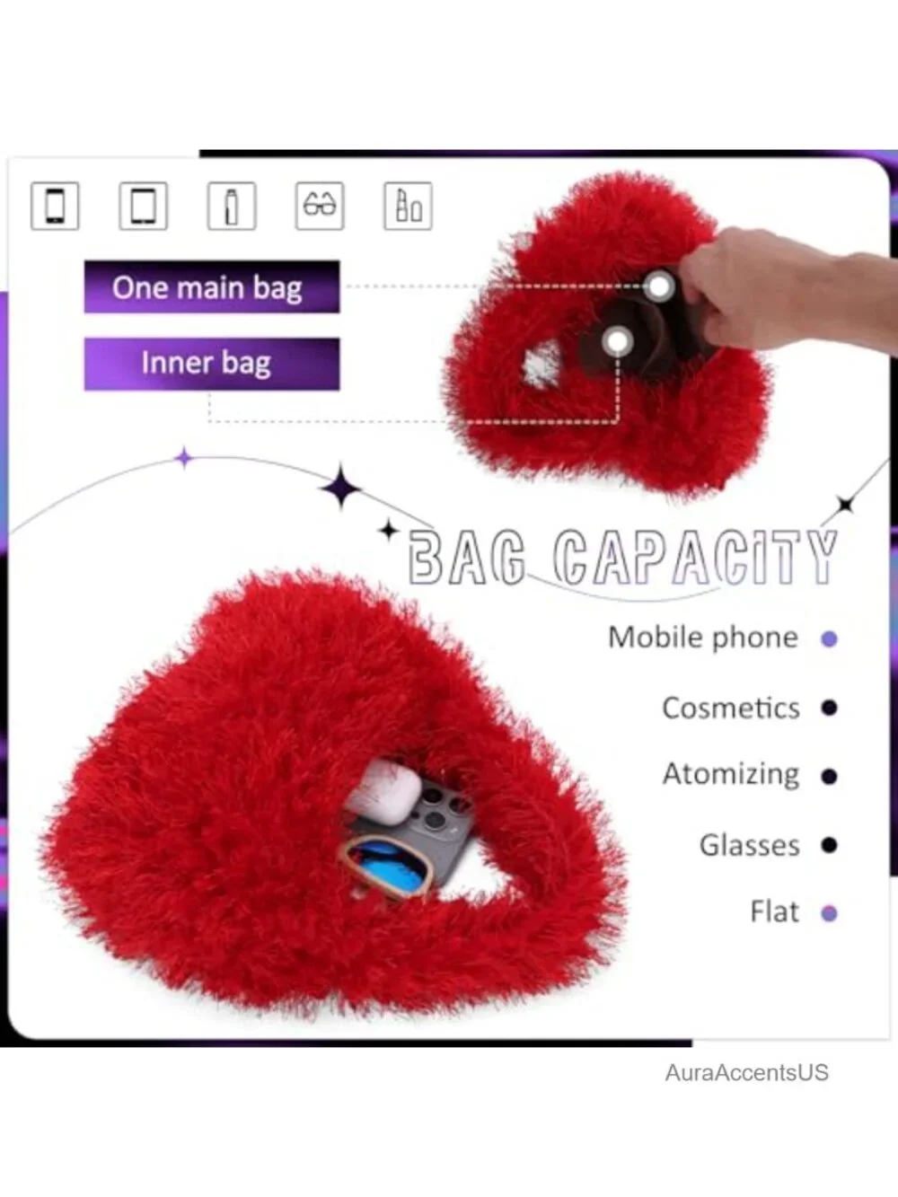 Faux Fur Fluffy Hobo Bag Fuzzy Tote Plush Purse Furry Handbag